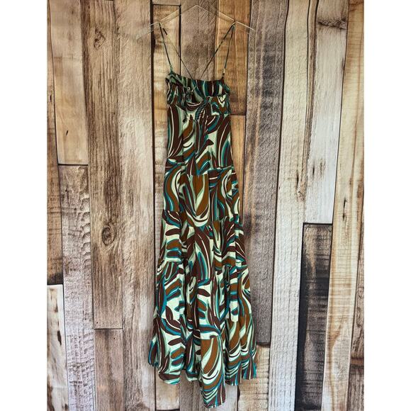 Anthropologie Sundress Abstract Leaf Print Smocked Tiered Boho Midi Dress XXS - Picture 2 of 10